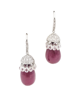Ruby, Briolette & Diamond Earrings